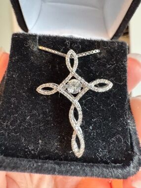 Sterling Silver Sapphire and Lab Diamond Cross Pendant Necklace